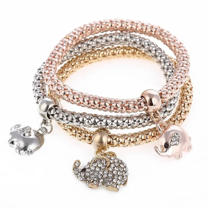 Crystal Love Heart Charms Bracelets Set for Women with Owl Elephant Pendant