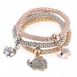 Crystal Love Heart Charms Bracelets Set for Women with Owl Elephant Pendant