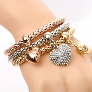 Crystal Love Heart Charms Bracelets Set for Women with Owl Elephant Pendant