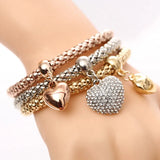 Crystal Love Heart Charms Bracelets Set for Women with Owl Elephant Pendant