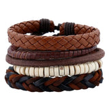 Vintage Multilayer Leather Bracelet For Men Braided Rope Wrap Bead Charm Woven
