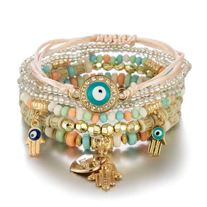 6Pcs Beaded Bracelets for Women Eyes Multilayer Bangles Summer Jewelry