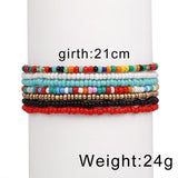7pcs Beaded Anklet Bracelets Rainbow Elastic Ankle Bracelet Foot Beach Jewelry