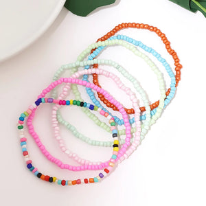 7pcs Beaded Anklet Bracelets Rainbow Elastic Ankle Bracelet Foot Beach Jewelry