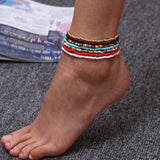 7pcs Beaded Anklet Bracelets Rainbow Elastic Ankle Bracelet Foot Beach Jewelry