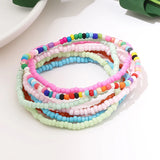 7pcs Beaded Anklet Bracelets Rainbow Elastic Ankle Bracelet Foot Beach Jewelry