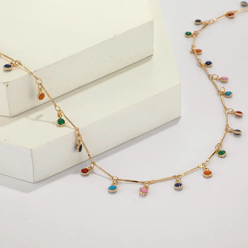 Boho Stone Chain Necklace for Women Short Chokers