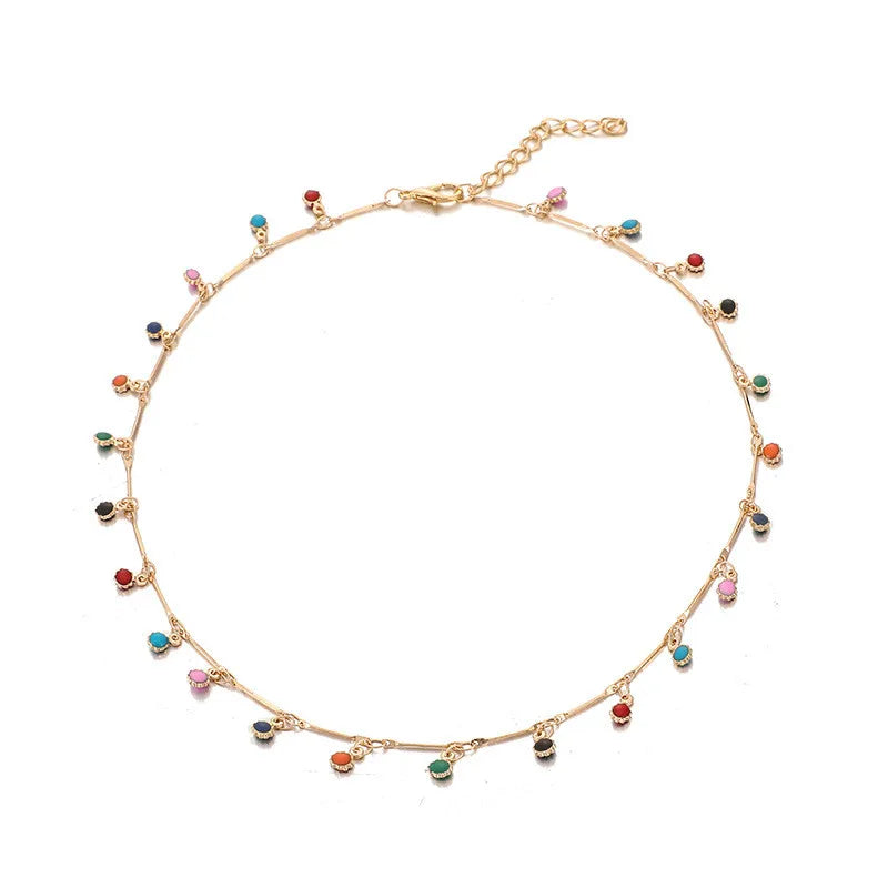 Boho Stone Chain Necklace for Women Short Chokers