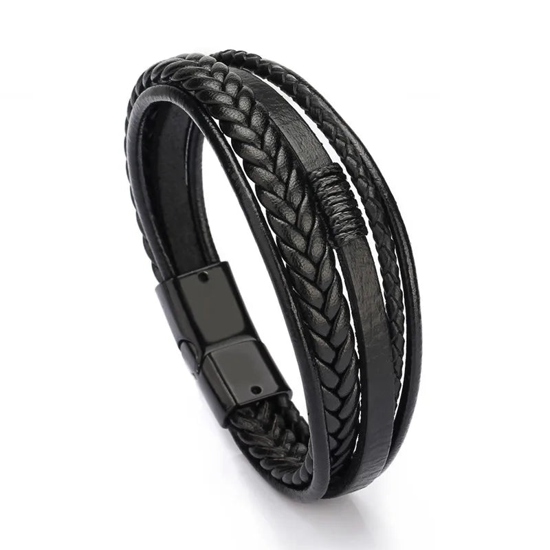 Men's Classic Leather Bracelet Hand Charm Multilayer Male Bracelet