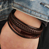 Men's Classic Leather Bracelet Hand Charm Multilayer Male Bracelet