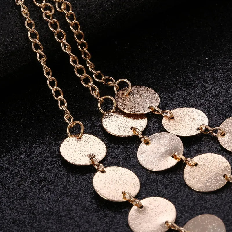 Ethnic Geometric Coin Maxi Necklace Chain Retro Exaggerated Jewelry