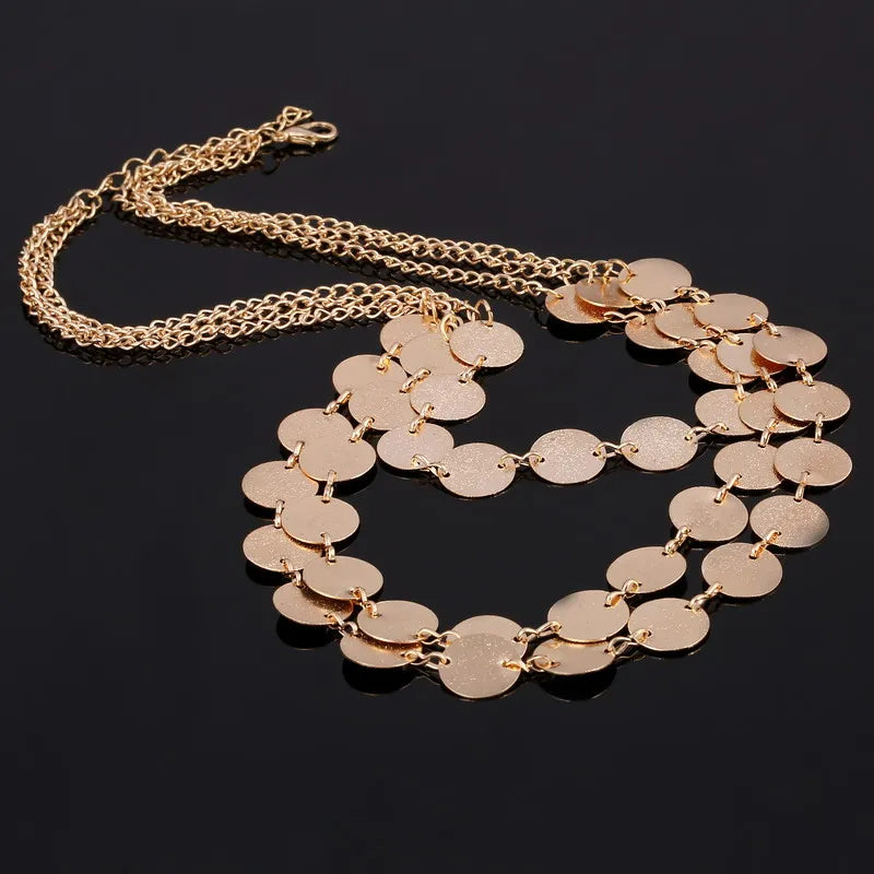 Ethnic Geometric Coin Maxi Necklace Chain Retro Exaggerated Jewelry