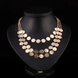 Ethnic Geometric Coin Maxi Necklace Chain Retro Exaggerated Jewelry