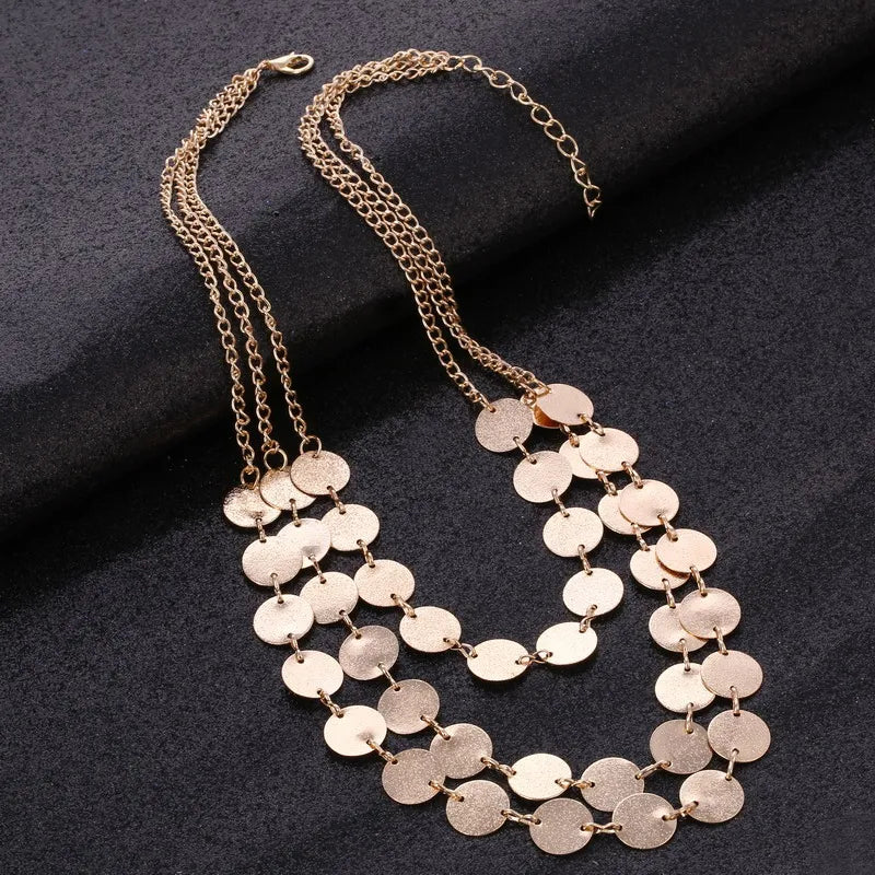 Ethnic Geometric Coin Maxi Necklace Chain Retro Exaggerated Jewelry