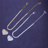 Rhinestone Love Heart Anklet Silver Plated Ankle Bracelet