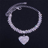 Rhinestone Love Heart Anklet Silver Plated Ankle Bracelet