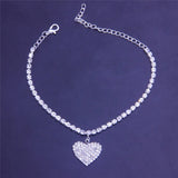 Rhinestone Love Heart Anklet Silver Plated Ankle Bracelet
