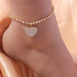 Rhinestone Love Heart Anklet Silver Plated Ankle Bracelet