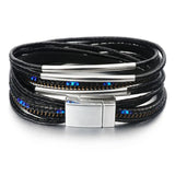 Layered Leather Bracelets Magnetic Buckle Charm Bracelets for Women