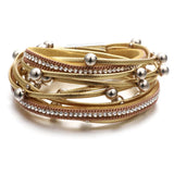 Layered Leather Bracelets Magnetic Buckle Charm Bracelets for Women