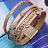 Layered Leather Bracelets Magnetic Buckle Charm Bracelets for Women