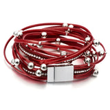 Layered Leather Bracelets Magnetic Buckle Charm Bracelets for Women