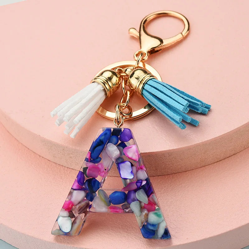 Initial Resin Tassel Keychain A-Z Letters Women Jewelry