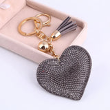 Heart Keychain Leather Tassel Key Holder Metal Crystal Key Chain