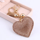 Heart Keychain Leather Tassel Key Holder Metal Crystal Key Chain
