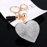 Heart Keychain Leather Tassel Key Holder Metal Crystal Key Chain
