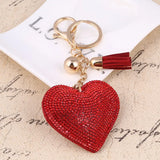 Heart Keychain Leather Tassel Key Holder Metal Crystal Key Chain