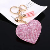 Heart Keychain Leather Tassel Key Holder Metal Crystal Key Chain