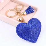 Heart Keychain Leather Tassel Key Holder Metal Crystal Key Chain