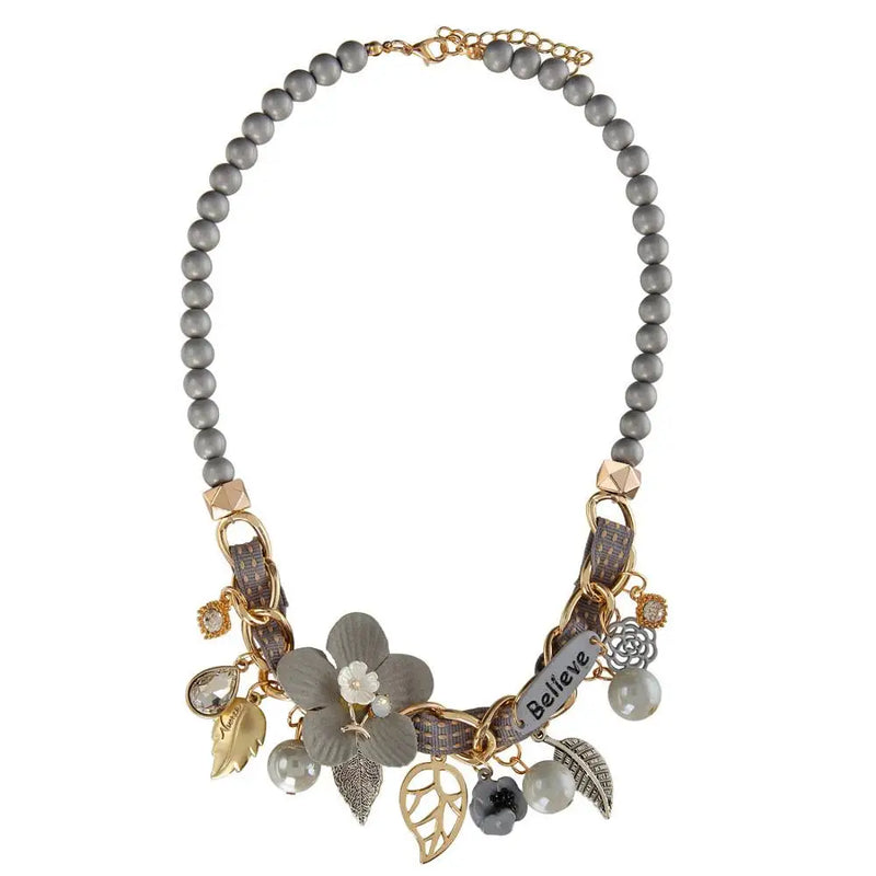 Simulated Pearl Flower Statement Necklace Jewelry