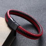Punk Men Jewelry Red Leather Bracelet Magnetic Clasp Bangles