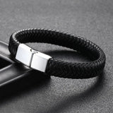 Punk Men Jewelry Red Leather Bracelet Magnetic Clasp Bangles