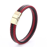 Punk Men Jewelry Red Leather Bracelet Magnetic Clasp Bangles