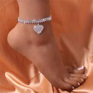 Heart Pendant Anklet Silver Plated Beach Jewelry