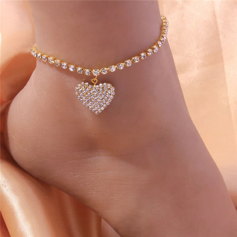 Heart Pendant Anklet Silver Plated Beach Jewelry