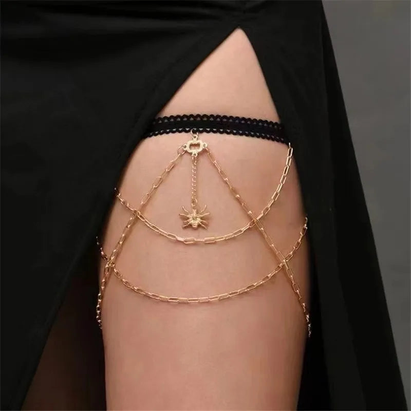 Boho Rhinestone Leg Chains for Women Sexy Body Chain Leg Thigh Jewelry