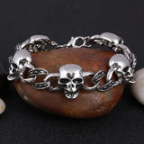 Silver Men's Steel High Biker Man Skull Charms Bracelet Chain