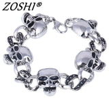Silver Men's Steel High Biker Man Skull Charms Bracelet Chain