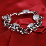 Silver Men's Steel High Biker Man Skull Charms Bracelet Chain