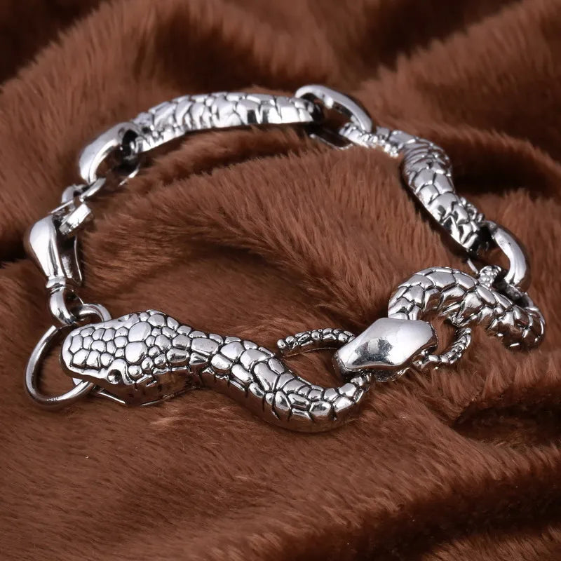 Silver Men's Steel High Biker Man Skull Charms Bracelet Chain