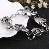 Silver Men's Steel High Biker Man Skull Charms Bracelet Chain