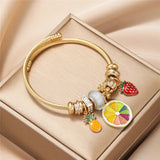 Fruit Pendant Crystal Beads Cuff Bracelet for Women