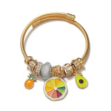Fruit Pendant Crystal Beads Cuff Bracelet for Women