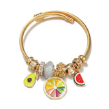Fruit Pendant Crystal Beads Cuff Bracelet for Women