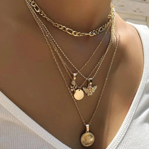 ZOVOLI Vintage Multi-layer Coin Flowers Chain Choker Necklace For Women
