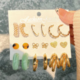 Vintage Geometric Butterfly Pearl Dangle Earrings Set